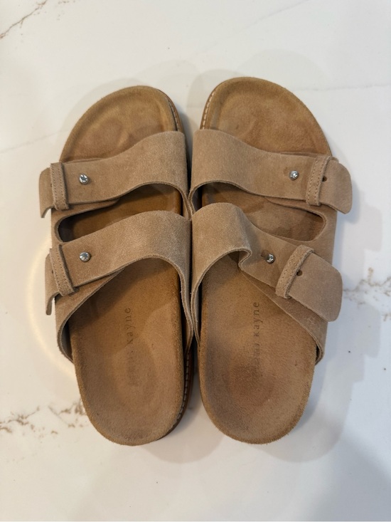 Jenni Kayne Shoes - Jenni Kayne Suede Hutton Slides - Double-Strap Sandals - Tan - size 39 (8.5)